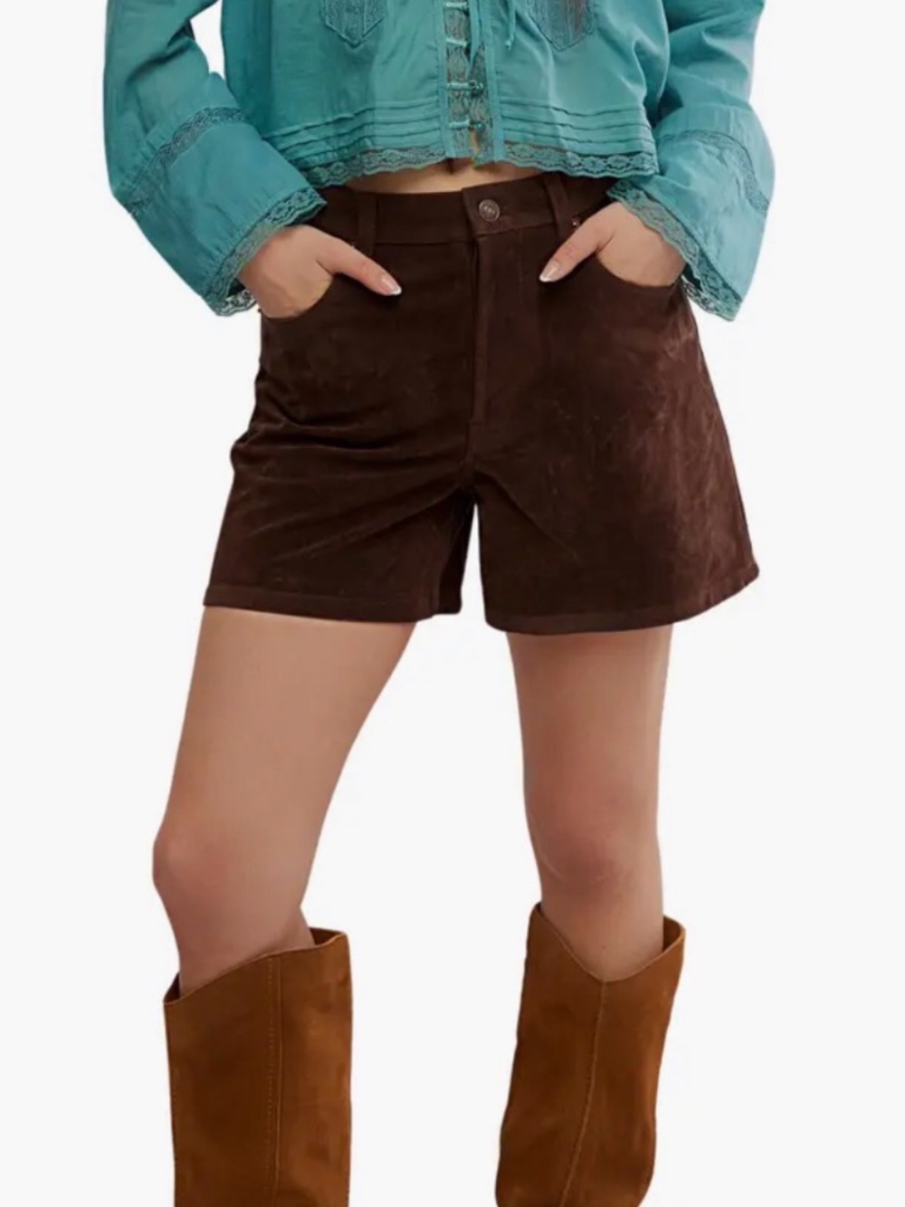 Free People TIPPI Faux Chocolate Suede-Look High-Rise Shorts